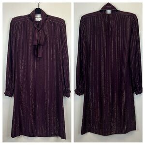 Soo Yung Lee Vintage Elegant Purple and Gold Striped Dress Size 8 Silk Metallic